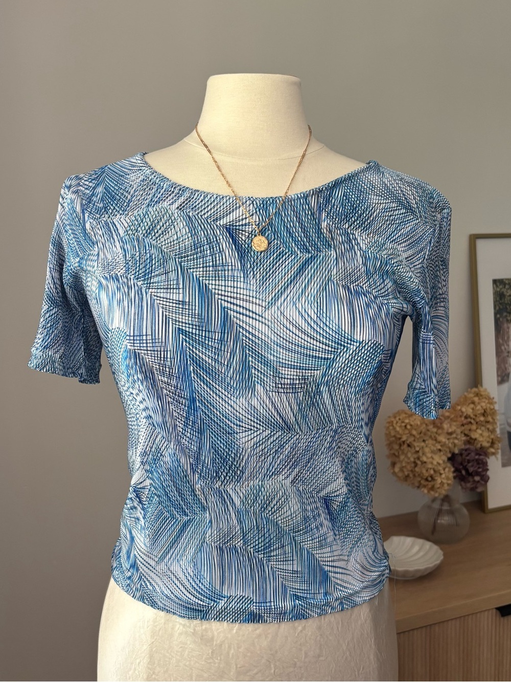 VINTAGE Blue Printed Top -Size S